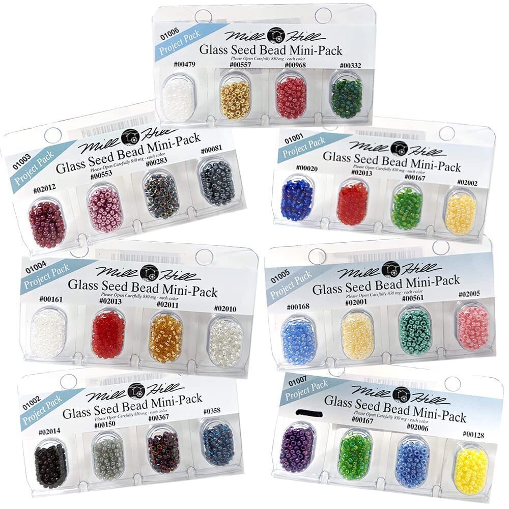 7112 Mill Hill Glass Seed Bead Mini Packs-7 Packs 01001-01007 28 Assorted